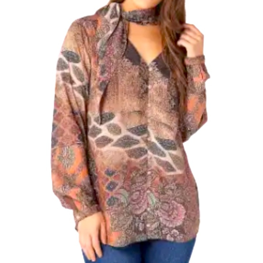 Tolani Collection Printed Long Sleeve Blouse Floral, oversized fits small - Picture 1 of 5